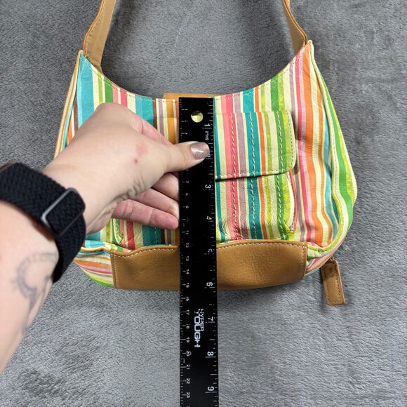 Fossil Genuine Leather Striped Purse Handbag Shoulder Bag Organizer Zip Baguette - Picture 10 of 10